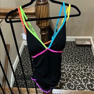 AMAZING!!! Colorful Trim Black One Piece Swimsuit C516